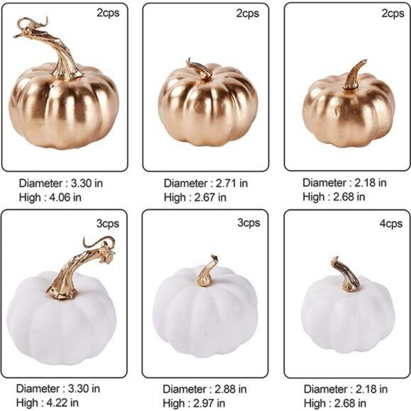 16 Pcs Assorted Artificial Pumpkins White & Gold Plating Pumpkins for Occasions - Picture 1 of 7